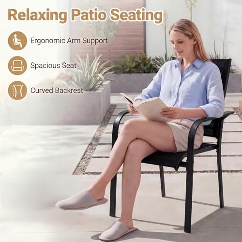 Image of Giantex Patio Chairs Set of 2, Stackable Outdoor Dining Chairs with Breathable & Quick-Dry Mesh Fabric, Armrests, Backrest for All Weather, Lawn, Backyard, Poolside, Porch, 350 LBS Capacity