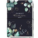 Family-Timer 2024 A5 [Mondscheinblüten] Der Familien-Kalender! 12 Monate: Januar bis Dezember 24 | -Planer für bis zu 4 Personen + hilfreiche Features & Gummiband | nachhaltig & klimaneutral