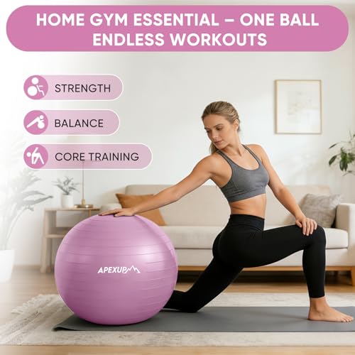 Image of APEXUP Yoga Ball, 660 lbs Anti-Burst Exercise Ball with Pump, 5 Sizes | Anti-Burst, Anti-Slip, SGS Certified, Strengthens Core, Improves Balance & Posture, Boosts Flexibility & Stability