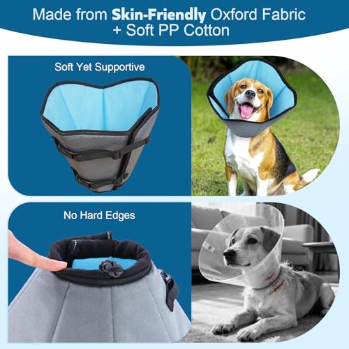 Image of Soft Dog Cone Collar After Surgery: Long Alternative Comfortable Comfy Fabric Recovery Shame Elizabethan Stop Licking Small Medium Large Dogs (Blue, S)