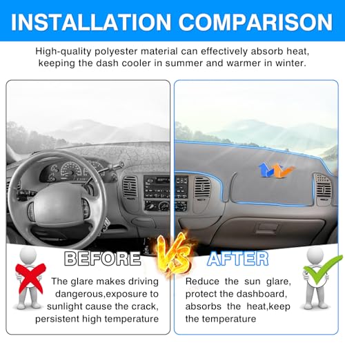 Image of Autorder Gray Dashboard Cover Mat for 1997-2003 Ford F150 /F250 /Expedition /F150 Heritage Accessories Dash Cover Polyester Dash Mat Sunshade Glare UV Rays Protector(Without Light Sensor&Climate Sensor)