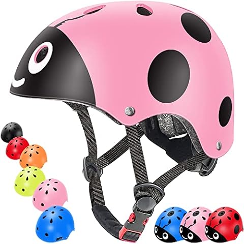 Kids Helmet Boys and Girls Safety Adjustable Comfortable Helmet for Roller, Scooter, Skateboard, Bicycle… (pink ladybug, M(8-13years old)) Cover