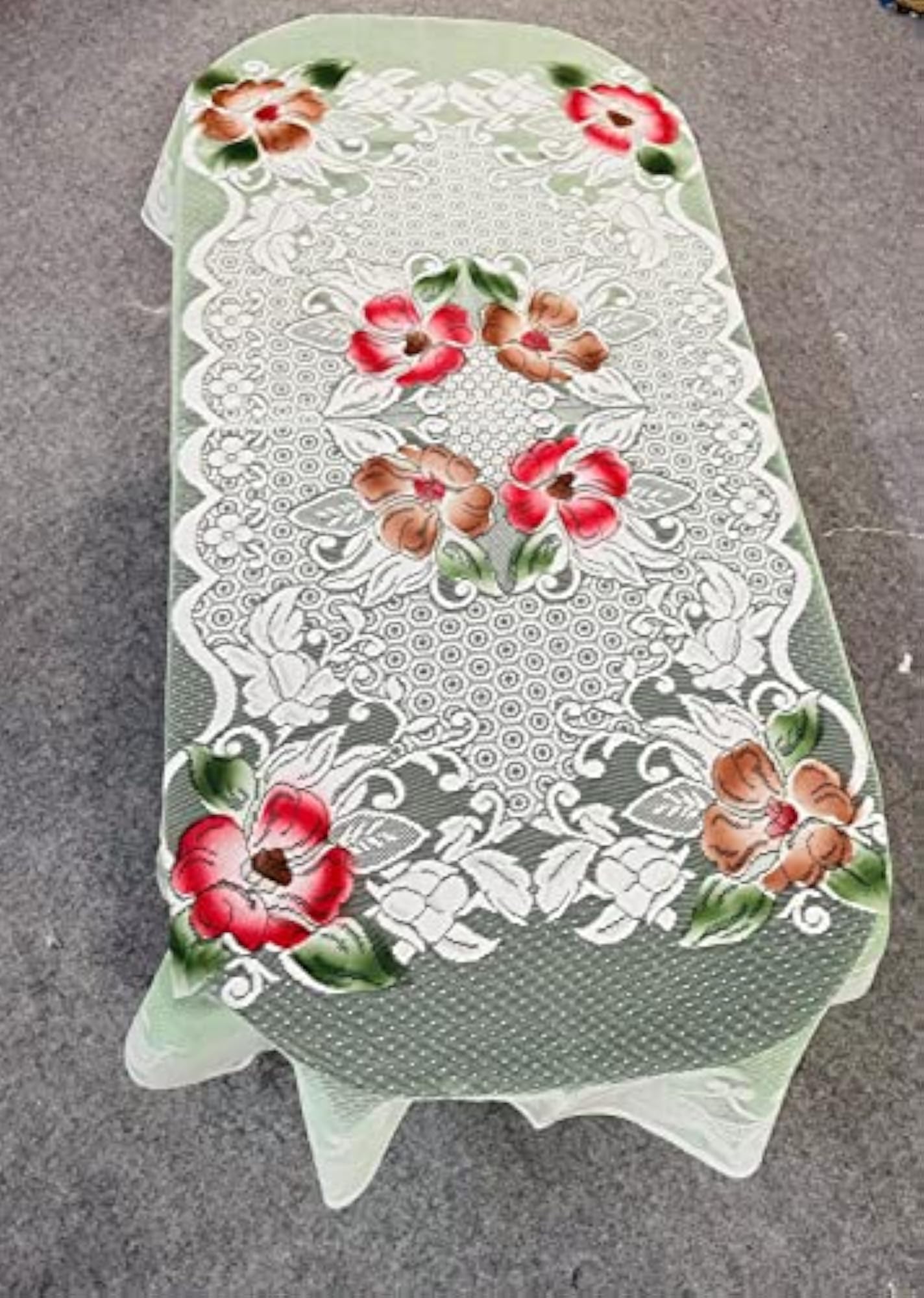 Fabric Net Cloth Designer Rectangular Dining Table Cover, 4 Seater, Green