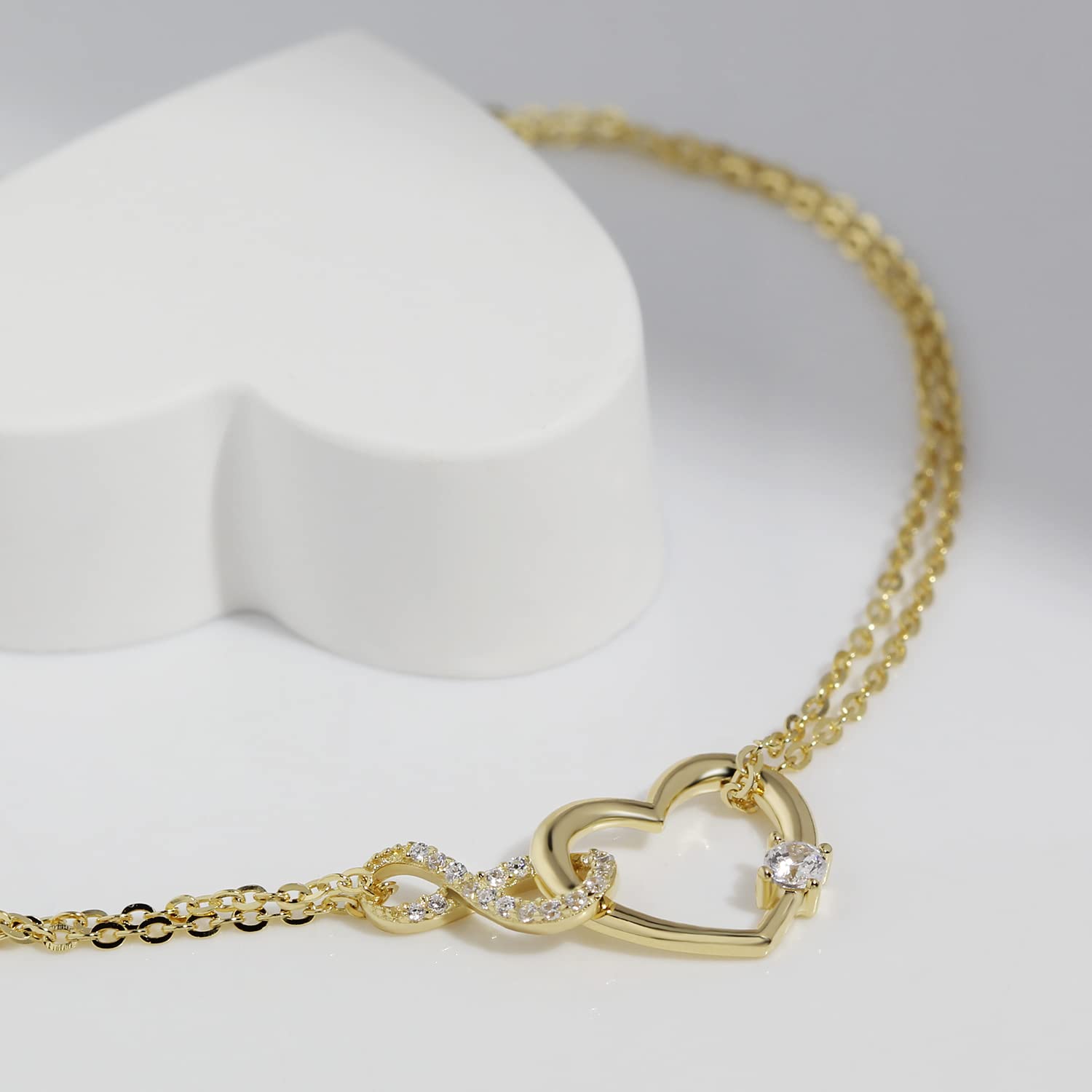 Meissa Bracelet pour femmes en forme de coeur Bracelet double couche en argent 925 plaqué or rose réglable Cadeaux d'anniversaire et de Noël pour femmes Maman Épouse Fille