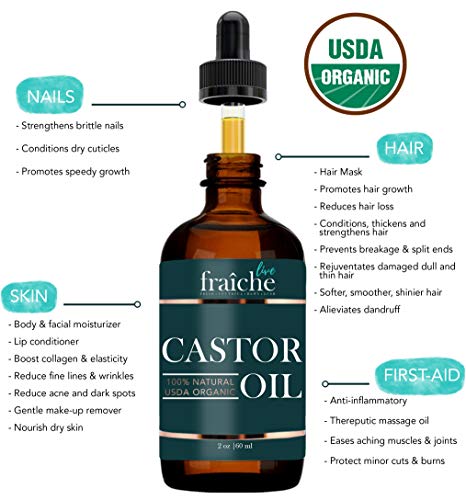 Organic Castor Oil for Face (2oz) + FREE Filled Mascara Tube, 100% Pure USDA Eyebrow Eyelash Growth Serum, Cold Pressed, Hexane Free Hair Lash Serum