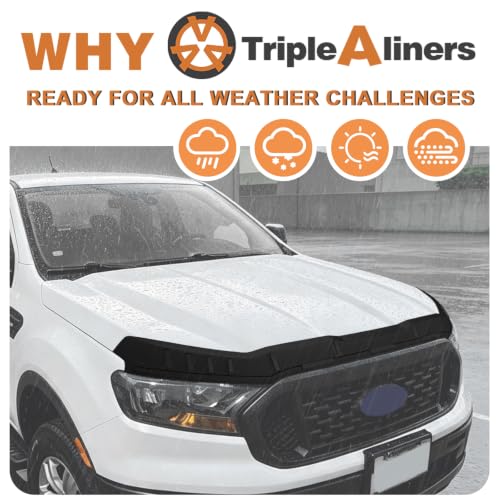 Image of TripleAliners Hood Bug Deflector Protector for 2019-2023 Ford Ranger | Hood Protector, Bug Deflector Shield Replacement, Flexible TPE Material, Easy to Install, Upgraded adhesion