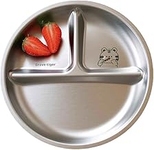 Basil Stainless Steel Plate for Kids - Kids Plates for Food with 3 Compartments - Dinner Plates for Baby - Unbreakable Dinner Plates - Ideal for Birthday, Return Gifting - BPA-Free - Wheel Tiger Plate