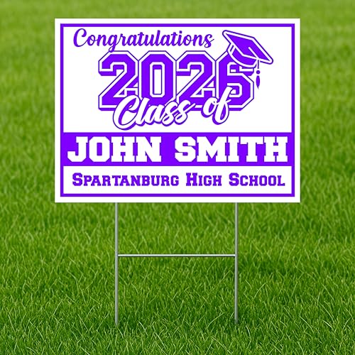 Graduation Yard Sign 2026 Personalized Yard Sign Purple White – Class of 2026 Congrats Grad, Senior High School or College Graduation Outdoor Sign18x24 in. Yard Road Sign with Stand