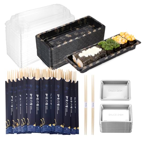 Disposable Dinnerware Set for 50pcs Sushi Trays Containers with L...