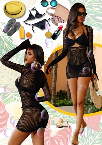 himifuns Fishnet Swimming Cover Up for Women - Summer Beach Mini Dress Swimsuit Cover-Up for 2025 - Image 6