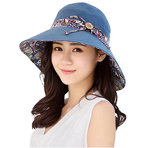 WITERY Sun Hats for Women 2 in 1 Reversible Foldable Sun Hat with Neck Flap Ladies Wide Brim UV Protection Hat UPF 50+ Breathable Quick Dry Outdoor Sports Visor
