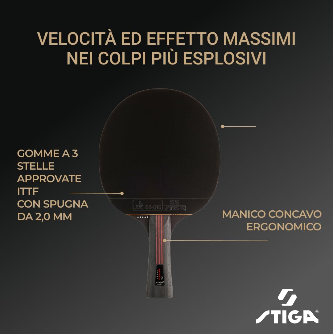 STIGA Flexure V2 Racchetta da ping-pong - Pala 5 stelle, gomma STAR5 approvata da ITTF, presa ergonomica - Per gioco aggressivo