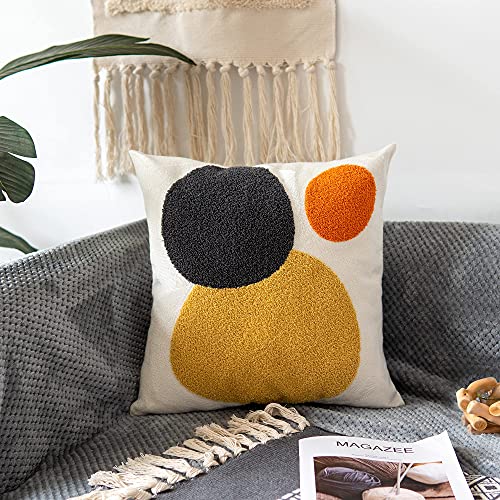 Vanncio Decorative Geo Pillowcase, Boho Colored Throw Pillow Cover For Couch Sofa Bed Stylish Decor, Simple Cotton Textured Cushion Sham, Square 18 Inches, 1Pc(Yellow Orange) #TOP6