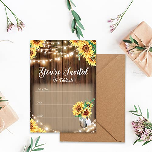 Anydesign Sunflower Rustic Wood Fill-In Party Invitations 25 Invites And 25 Envelopes You Are Invited Invitations Sunflower Invitations For Wedding Baby Shower Rehearsal Dinner Birthday Anniversary #TOP1