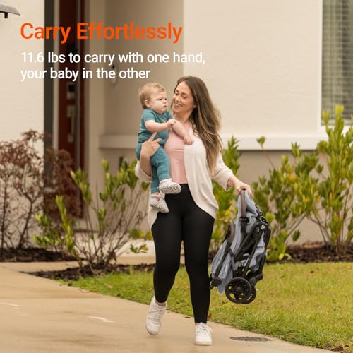 Lightweight Baby Travel Stroller with Carbon Fiber Frame, Compact & Airplane-Friendly, One-Handed Folding Design, 11.6 lbs, Perfect for Toddlers, Grey