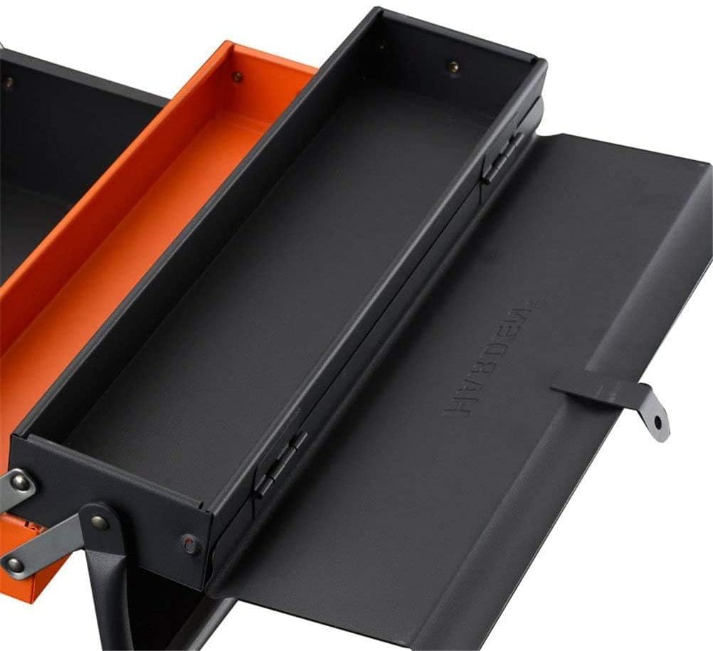 Edward Tools Portable Metal Tool Box with 3 Level Fold Out Organizer Storage - Heavy duty metal frame with smooth metal cantilever latchets - Rust/Scratch Resistant Finish - Hand Carry