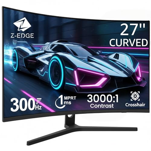 Z-Edge 27 Zoll Curved Gaming Monitor 300Hz (DP) 240Hz (HDMI) 1ms MPRT Full HD 1080P VA Panel 16:9 LED Bildschirm 250cd/m Helligkeit FreeSync HDR10 DisplayPort1.4 & HDMI2.0 VESA Kompatibel