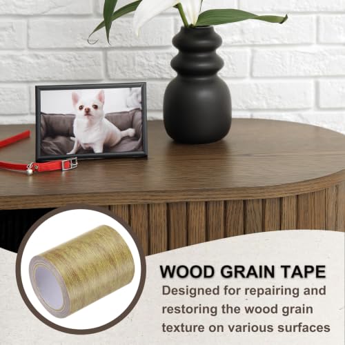 Image of PATIKIL Wood Grain Tape 3.15 inch x 15 Ft, Self-Adhesive Wood Texture Repair Tape Realistic Wooden Effect Patch for Furniture Cabinets Floor Walls,Brown Oak