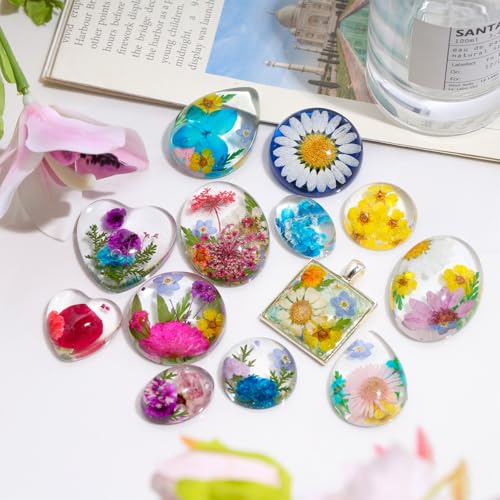 LET\'S RESIN Cabochon Gems Resin Molds, 36 Cavities UV Resin Jewelry Making Kit with 16 PCS Metal Pendants Trays,Silicone Molds for Pendants,Earrings,Necklace