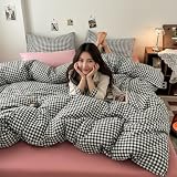布団カバーセット チェック柄 ふとんかばー 掛け布団カバー boxシーツ かわいい 敷布団カバー 寝具カバー カバーセット おしゃれボックスシーツ 洋式・和式兼用 シングル 3点セットセミダブル ダブル4点セット柔らか 四季通用 ベッド用 敷き布団用 肌に優しい 柔らか 丸洗いOK 安心 清潔 (ブラックチェックピンク, ダブル-4点セット)
