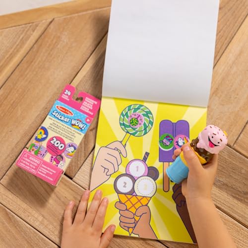 Image of Melissa & Doug Sticker Wow! Ice Cream Bundle: 24-Page Activity Book, Refillable Sticker Stamper, Mini Pad, 500 Stickers, Arts and Crafts for Kids Ages 3+