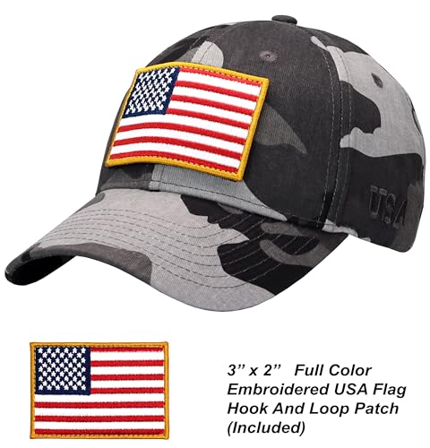 Image of Antourage American Flag Unisex Baseball Hat for Men and Women | USA Flag Mesh Snapback Flat Visor Cap + 2 Patriotic Patches