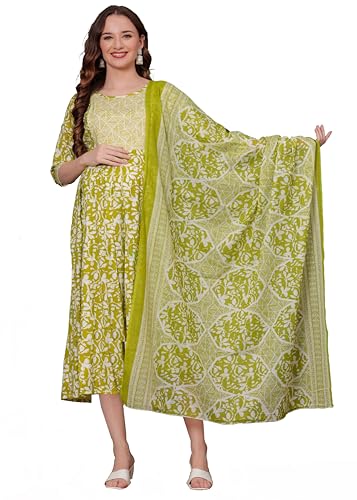 Image of SKY FAB Women Viscose Rayon Maternity and Feeding Dress Kurta with Dupatta with Zipper