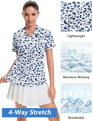 Image of LOMON Womens Golf Polo Shirt Summer Short Sleeve Quarter Zip Outfit