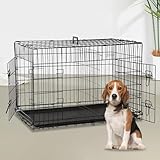 30 Inch Metal Frame Pet Crate,Indoor Dog Kennel with Ventilated Design, Front & Side Door Dog cage with Tray, Suitable for Indoor Training & Rest, Fits Small to Medium Pets - Black