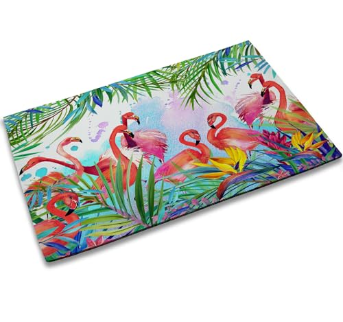 TUBAMQ Flamingo Entrance Door Mat,Tropical Flowers Leaves Decor Doormat,Non-Slip Carpet Rugs with Felt Decorative for Home/Indoor/Outdoor 17