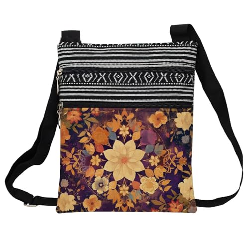 Colorful Flower Messenger Bag Small Ethnic Pattern Printed Adjustable Strap Crossbody Zipper Bag Colorful Flower Phone Bag Wallet Cute Shoulder Handbag for Women Friends -10