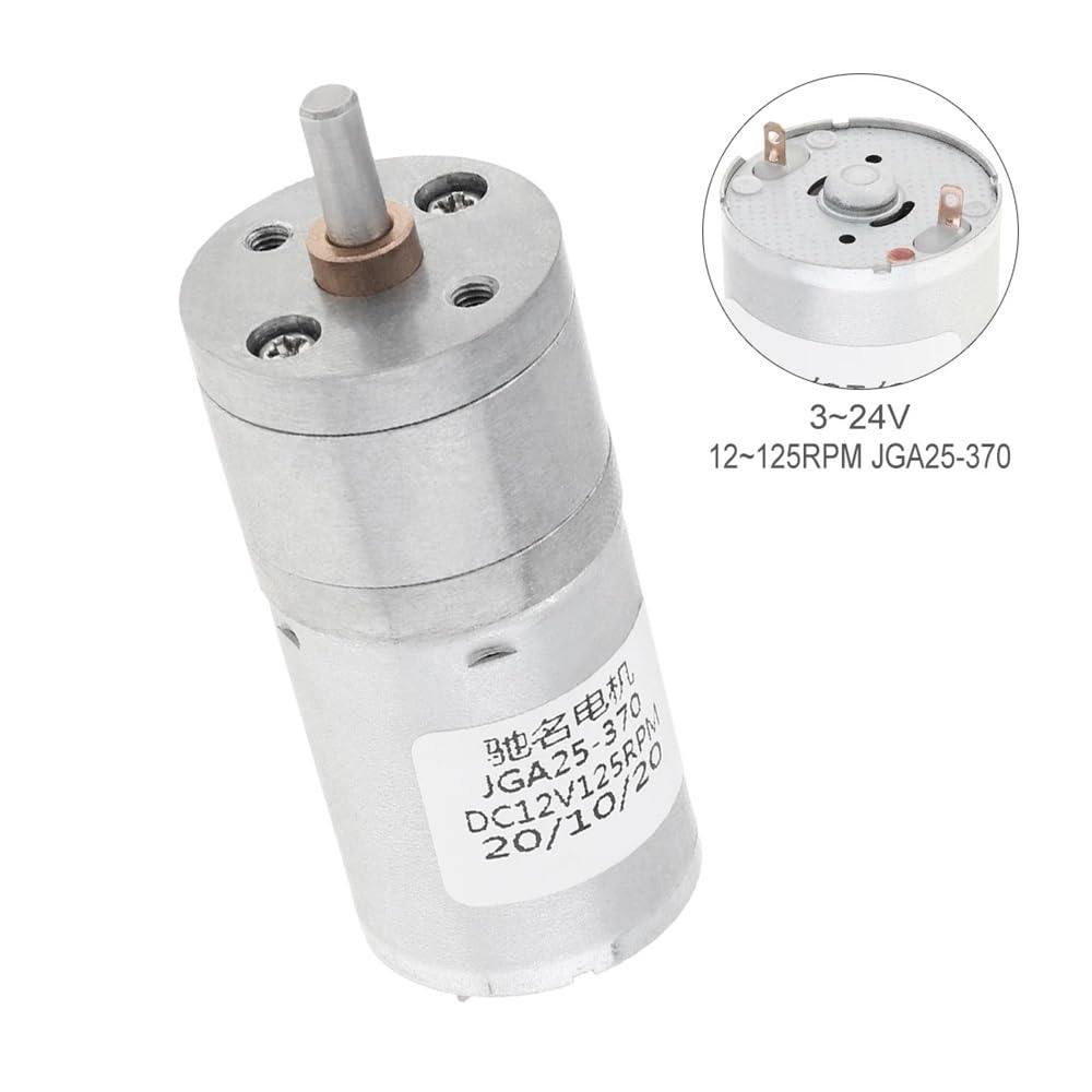 POWTAXBJGD Geared Electronic Starter JGA25-370 DC Electronic Starter 3-24V High Torque Gear Reducer 12RPM 125RPM Electronic Starter for Robot/Smart Car Machinery Tools(125RPM)