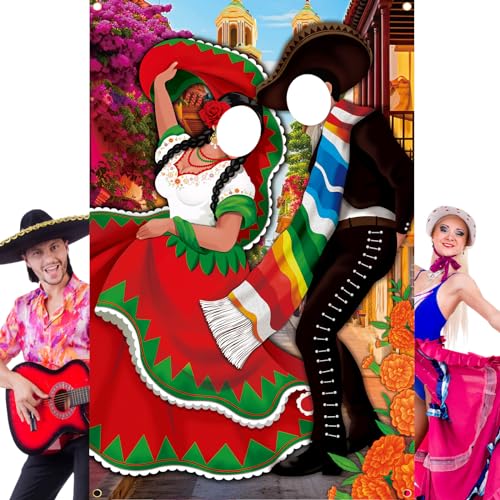 Image of Tudomro Mexican Couple Photo Props Fiesta Party Background 6 x 4 ft Fabric Large Photo Door Banner Mexican Style Funny Games Supplies for Birthday Party Cinco De Mayo Festival Supplies