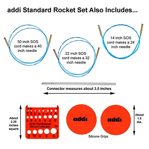 Addi Click Rocket Lace Standard 5-Inch Interchangeable Circular Knitting Needle Set Sizes Us 4, 5, 6, 7, 8, 9, 10 And 11, 3 Blue Cords, Pink Canvas Case Bundle With 1 Artsiga Crafts Project Bag #TOP3