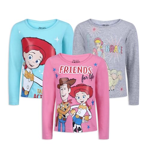 Disney Toy Story Girls 3 Pack Long Sleeve Graphic Tee Shirt for Toddler and Litte Kids