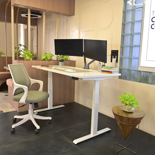 Image of Dual Motor - 150x75cm (25mm Frosty White Top & Frame) Electric Height Adjustable Desk, 3-Stage Lift, Cup & Headphone Holder, Anti Collision Safety | 2-Year Warranty