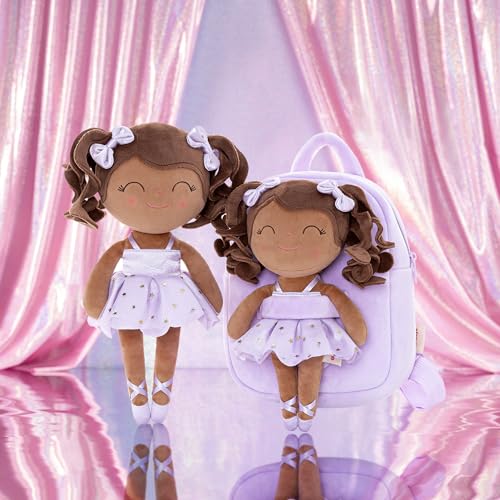 Image of Gloveleya Toddler Backpack Baby Ballerina Girl Gifts Plush Curly Hair Ballet Backpack - Black Purple 9 inches