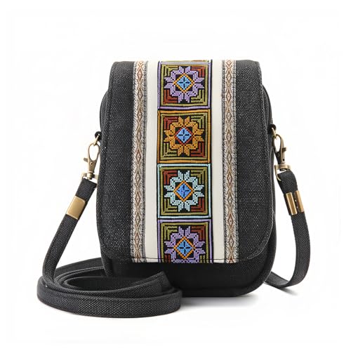 Image of Goodhan Embroidery Canvas Crossbody Bag Cell phone Pouch Coin Purse for Women