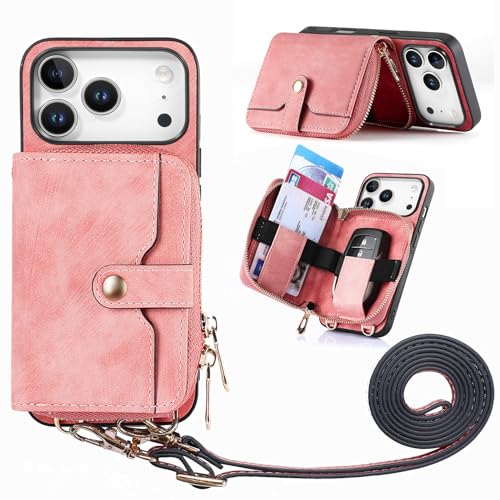 AOPNN Crossbody Wallet Case for iPhone 17Pro Max, Zipper Crossbody Case with Wrist Strap Card Holder...