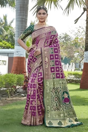 Image of Yashika Women's Banarasi Kanjivaram Silk Woven Saree | Animal Printed Patola Silk Saree for Women