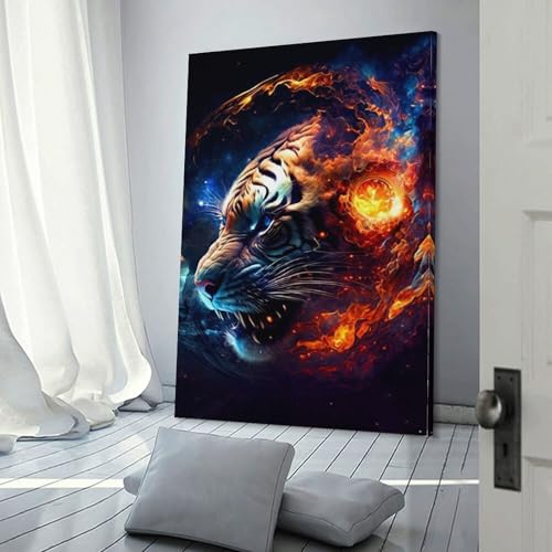 Décoration murale grand format tigre POLIUAWS Tiger6 30x45 cm pour rajeunir une salle de bain triste
