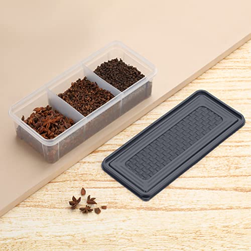 Image of MAGIC SPOON Multipurpose 3 Section Storage Container | Spice Box, Pickle Jar, Fridge Organizer, Dry Fruit, Vegetable & Kitchen Storage Container- Combo Pack (2000ml X 2) (BLACK-GREY)