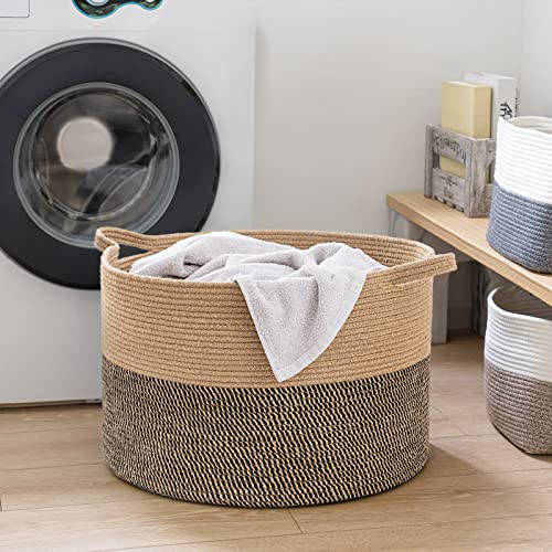 Indressme Extra Large Woven Baskets For Storage, 21.7 X 13.8 Blanket Basket Living Room Wicker Storage Basket For Organizing Woven Laundry Basket For Toy Pillow Shoe Basket For Entryway, Black Jute #TOP6