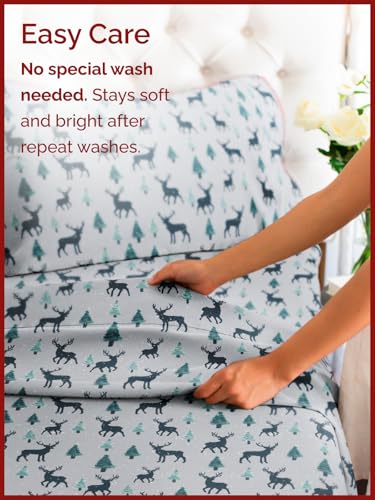 Twin Christmas Reindeer Sheet Set - Holiday Xmas Pattern Bedding Set - Deep Pockets - Snug Fit - 3 Piece - Wrinkle Free & Easy Care - Comfy Festive Winter - Holiday Sheets for Women, Men, Kids & Teens
