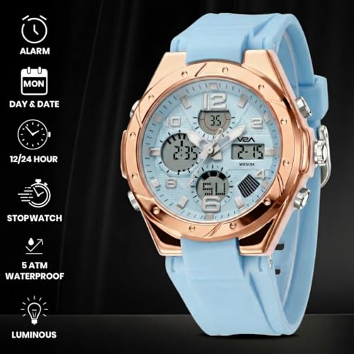 Image of V2A Aura Edge 40mm Analog Digital Watch for Women | Modern Everyday Style | Alarm Stopwatch Backlight Day Date | Comfortable TPU Strap | 50M Water Resistant | Gift for Ladies