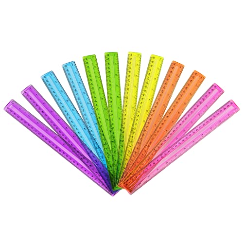 Snapklik.com : 12 Pack Color Transparent Ruler Plastic Rulers, Metric ...