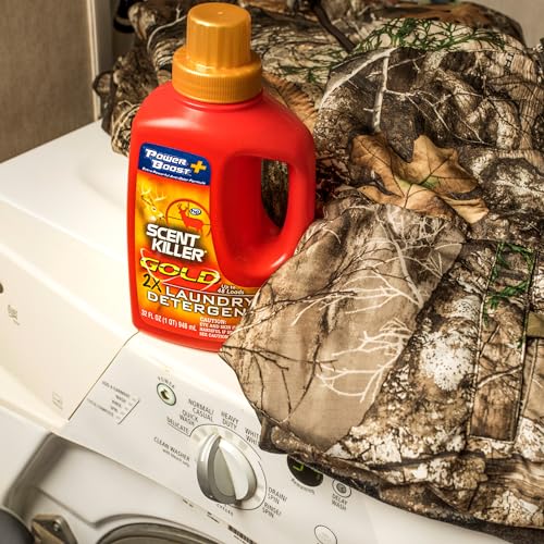 Image of Scent Killer Gold Scent Free Laundry Detergent for Hunting Gear with Power Boost Plus Odor Eliminator, 32 Fluid Ounces (Pack of 6)
