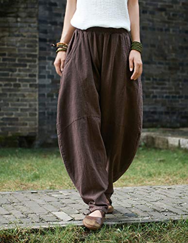 IXIMO Women's Cotton Linen Pants Casual Elastic Waist Lantern Slacks Loose Fit Baggy Patchwork Trousers3