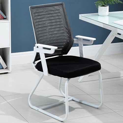 Ernqi Silla Escritorio Oficina Juvenil Ergonomica Giratoria Despacho Chair,Sin Ruedas,Soporte para Brazos,Respaldo Y Cojín Látex Mejorados para Computadora,Estudio,Dormitorio (Blanco,B)