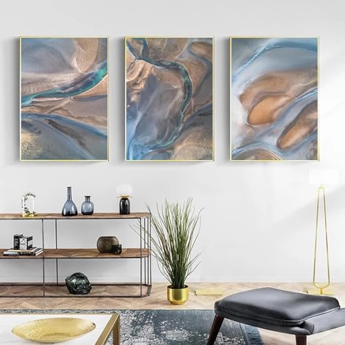 Affiches de décoration murale sur toile bleu doré pour un salon moderne chic